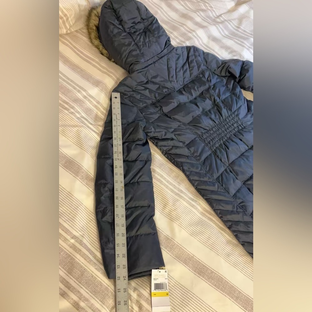 Michael Kors Navy Down Quilted Coat with Faux Fur Hood - Picture 5 of 16